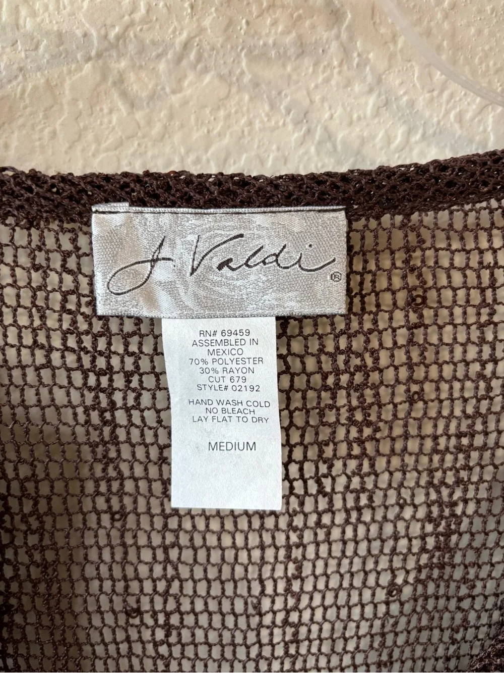 J. Valdi brown sequin open-knit swim cover-up M